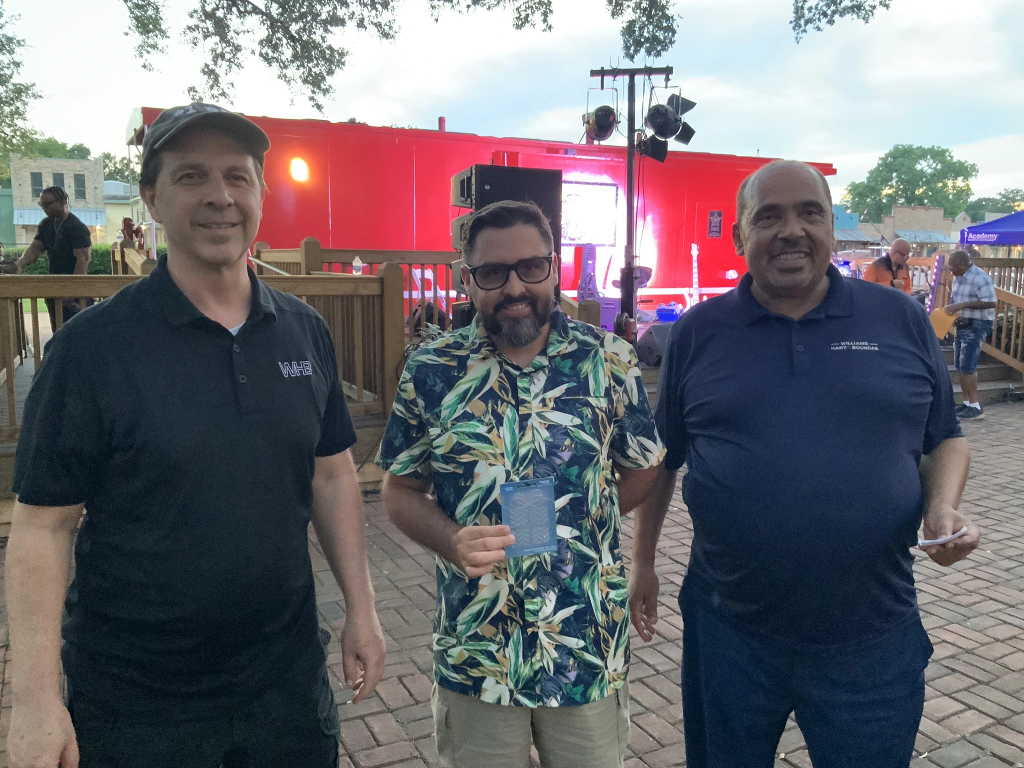 Williams Hart & Boundas team members at Saturday Jazz Night near the stage in League City